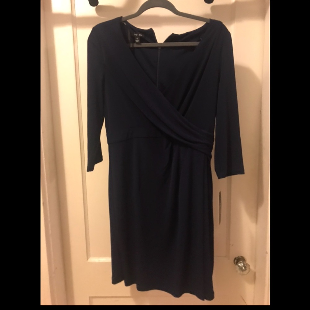 Ivy + Blu Size 12 Dark Blue Faux Wrap Dress NWT